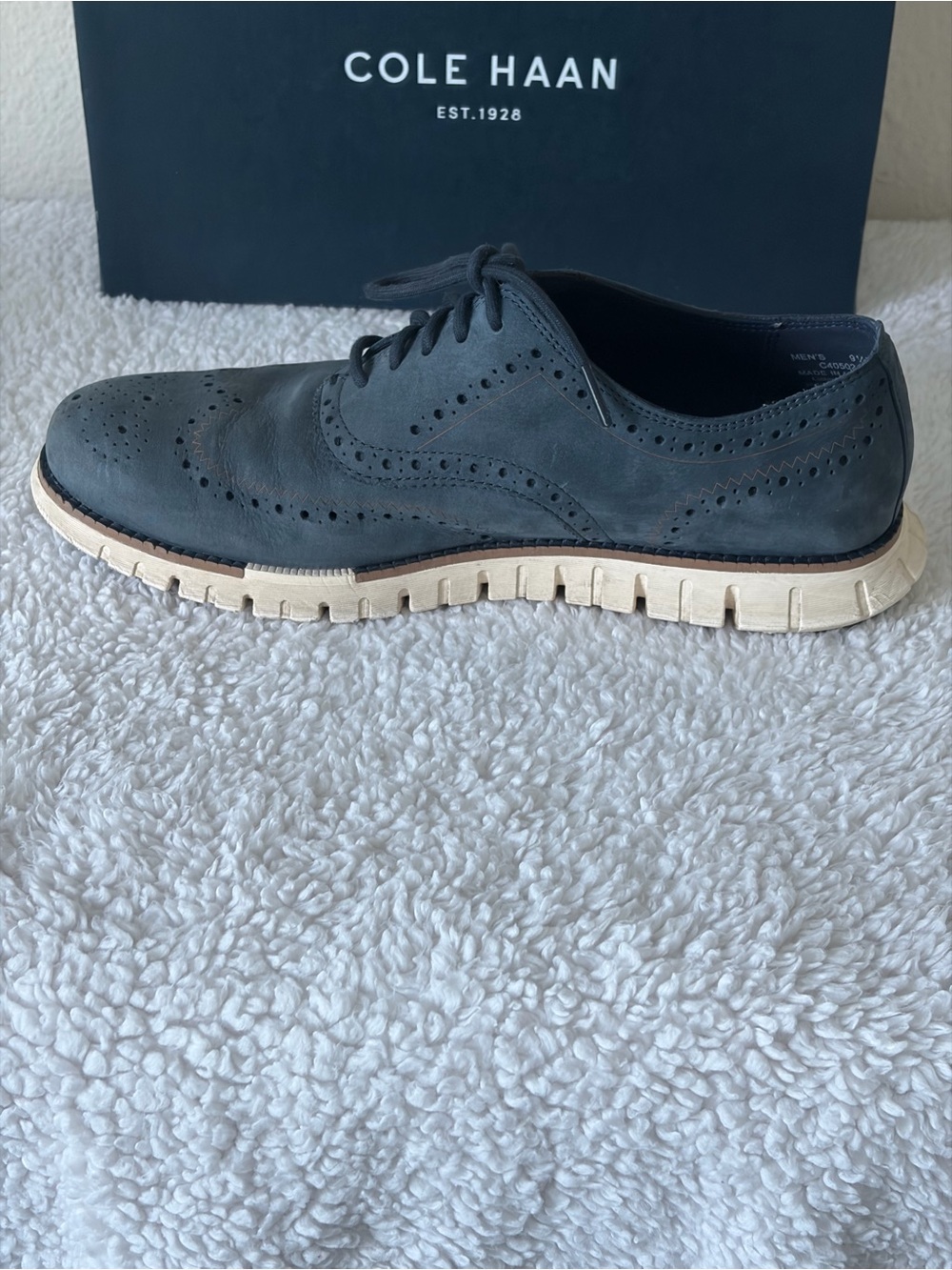 Cole Haan Men’s Navy Blue Nubuck Zerogrand Remastered Wingtip Oxfords Size 9.5M - Picture 6 of 15